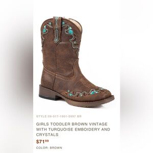 Girls Toddler Brown Vintage With Torquoise Embroidery and Crystals Sz 7